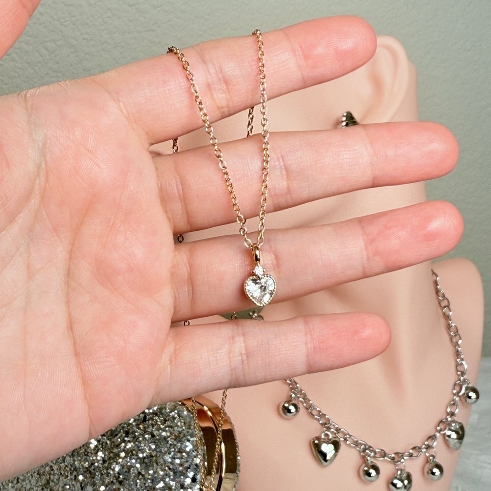 Minimalist Gold Heart Pendant Necklace With Cubic Zirconia - Picture 6 of 9